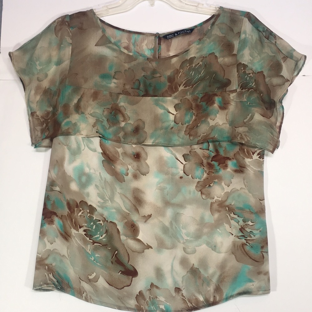 ZAC & RACHEL Floral Abstract Watercolor Style Flutter Sleeves Satin & Organza
